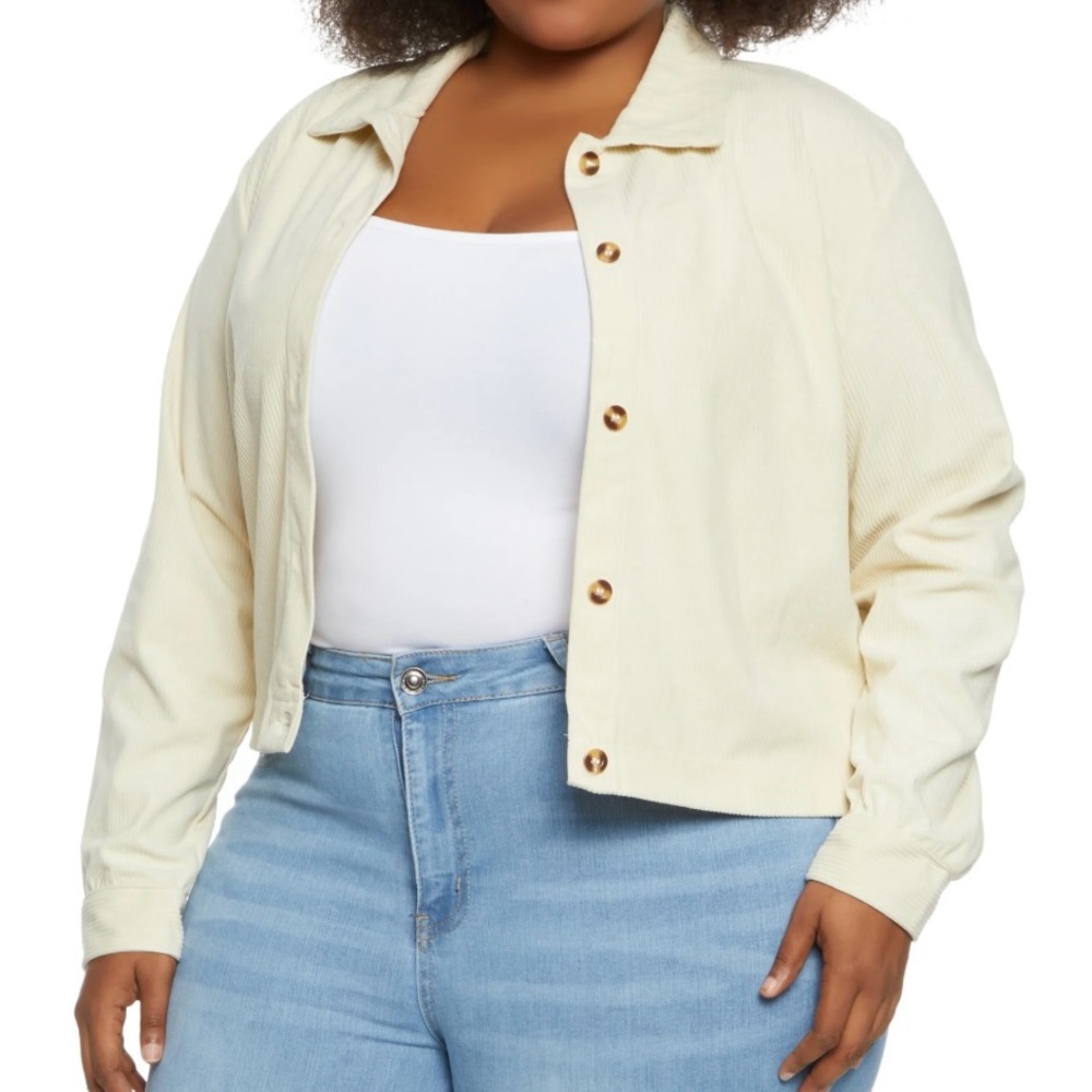 Corduroy Cropped Shacket- Ivory - lightweight.